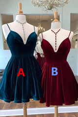 Velvet Homecoming Dress Tie Back Straps Formal  Short Prom Dress