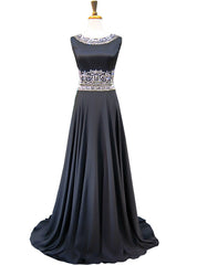 A-line Bling Bling Beaded Crystals Floor Length Black Prom Dress