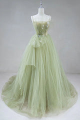 A Line Corset Back Sage Green Tulle Long Dresses