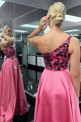 A line One Shoulder Sequined Prom Dress with Slit