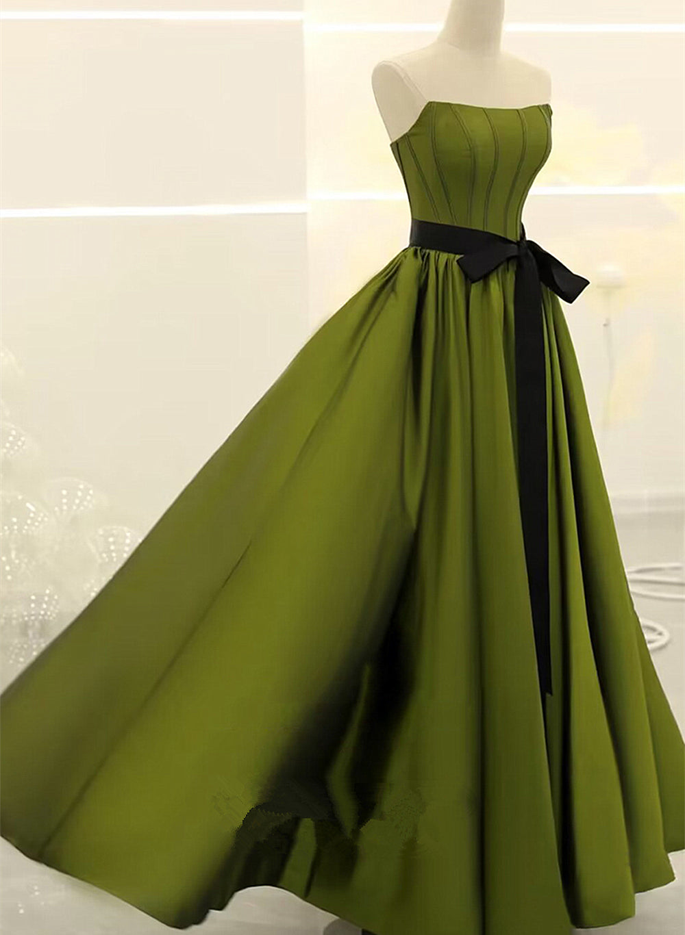 A-line Satin Green Long Party Dress Outfits For Women Formal Dress Outfits For Girls, Green Long Evening Dress Outfits For Women Prom Dress