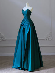 A-Line Satin Green Long Prom Dress, Green Satin Long Formal Dress