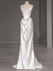 A-line White Satin Straps Wedding Dress