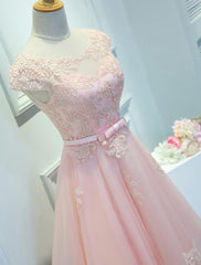 Adorable Pink Knee Length Party Dress Outfits For Girls, Lace Applique Cute Homecoming Dress