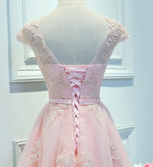 Adorable Pink Knee Length Party Dress Outfits For Girls, Lace Applique Cute Homecoming Dress