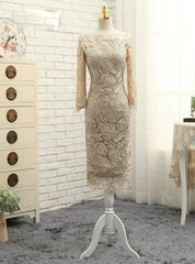 Advanced Champagne Sheath Long Sleeve Knee Length Mother Of The Bride Dresses