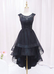 Black Tulle  Appliques Beading Prom Dress