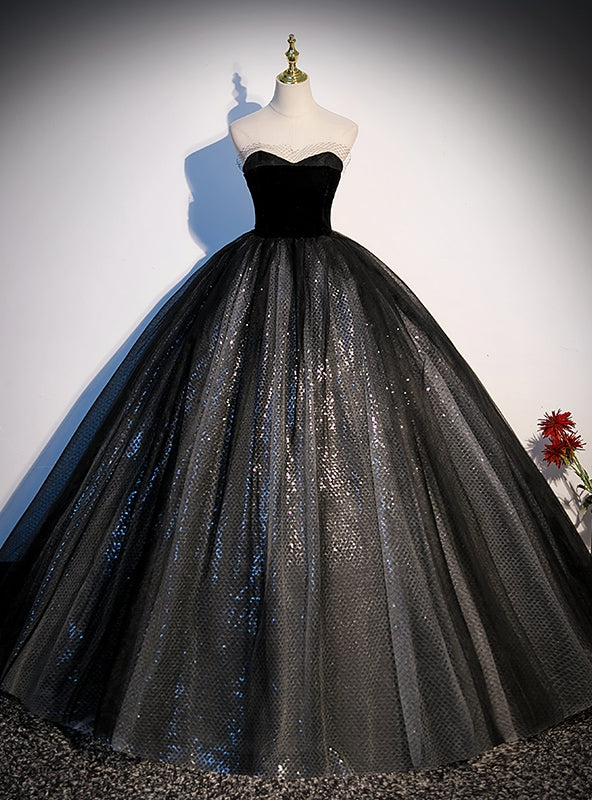 Black Tulle Sequins Sweetheart Quinceanera Dress