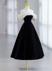 Black Velvet Off the Shoulder Pleats Prom Dress