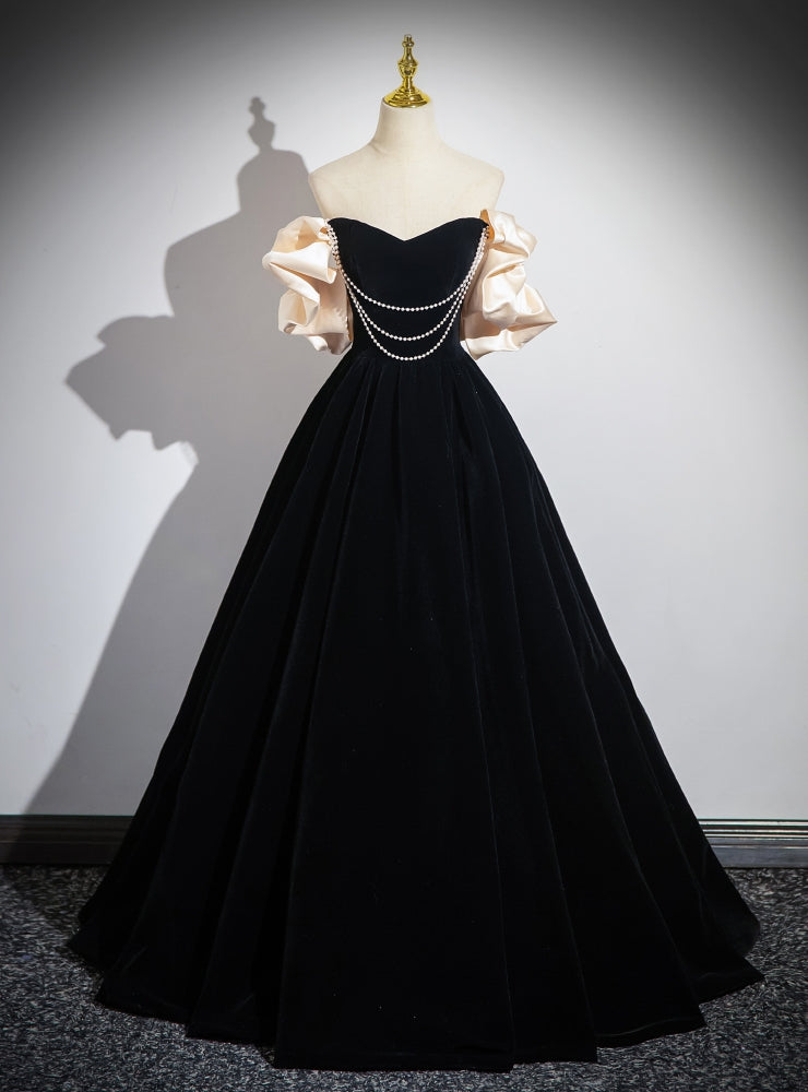 Black Velvet Strapless Prom Dress