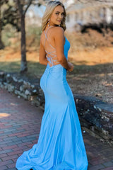 Blue Spaghetti Straps Mermaid Prom Dress