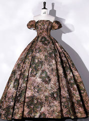 Brown Print Strapless Quinceanera Dress Detachable Sleeve