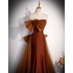 Brown Tulle and Satin Mermaid Long Party Dress Outfits For Girls, New Style Long Formal Dress Outfits For Women Prom Dress