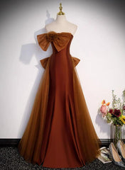 Brown Tulle and Satin Mermaid Long Party Dress Outfits For Girls, New Style Long Formal Dress Outfits For Women Prom Dress