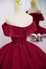 Burgundy Sweetheart Flowers Sequins Lace Party Dress Outfits For Girls, Long Formal Dress Outfits For Women Prom Dress