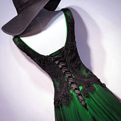 Chaming Black and Green Tulle V-neckline Long Party Dress Outfits For Girls, V-neckline Prom Dresses