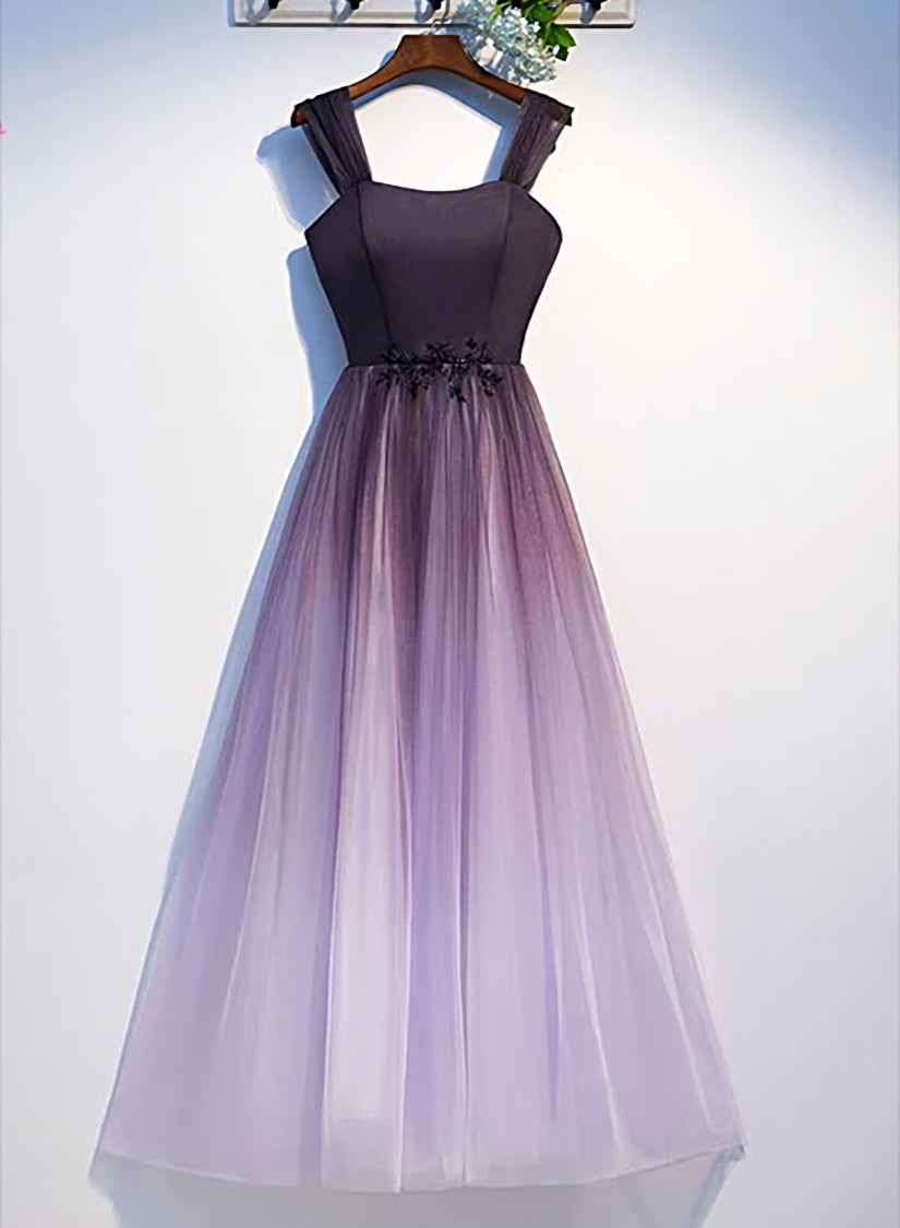 Charming Gradient Tulle Straps Long Party Dress Outfits For Girls,A-line Prom Dress