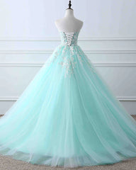 Charming Mint Green Tulle Ball Gown Sweet 16 Dress Outfits For Girls, Lace Applique Prom Dress