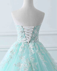 Charming Mint Green Tulle Ball Gown Sweet 16 Dress Outfits For Girls, Lace Applique Prom Dress