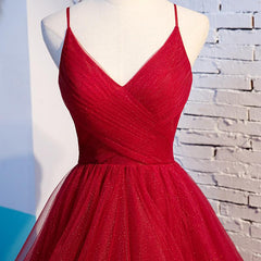 Charming Wine Red Straps Sweetehart Layers Tulle Prom Dress Outfits For Girls, Long Party Dress