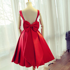 Cute Satin Bow Back Party Dresses For Black girls For Women, Red Short Homecoming Dresses