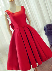 Cute Satin Bow Back Party Dresses For Black girls For Women, Red Short Homecoming Dresses