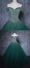 Dark Green Tulle Sweetheart Sparkle Party Dress Outfits For Girls, Sweet 16 Dress