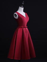 Dark Red Satin Short Homecoming Dress Outfits For Girls, Lovely Bridesmaid Dress