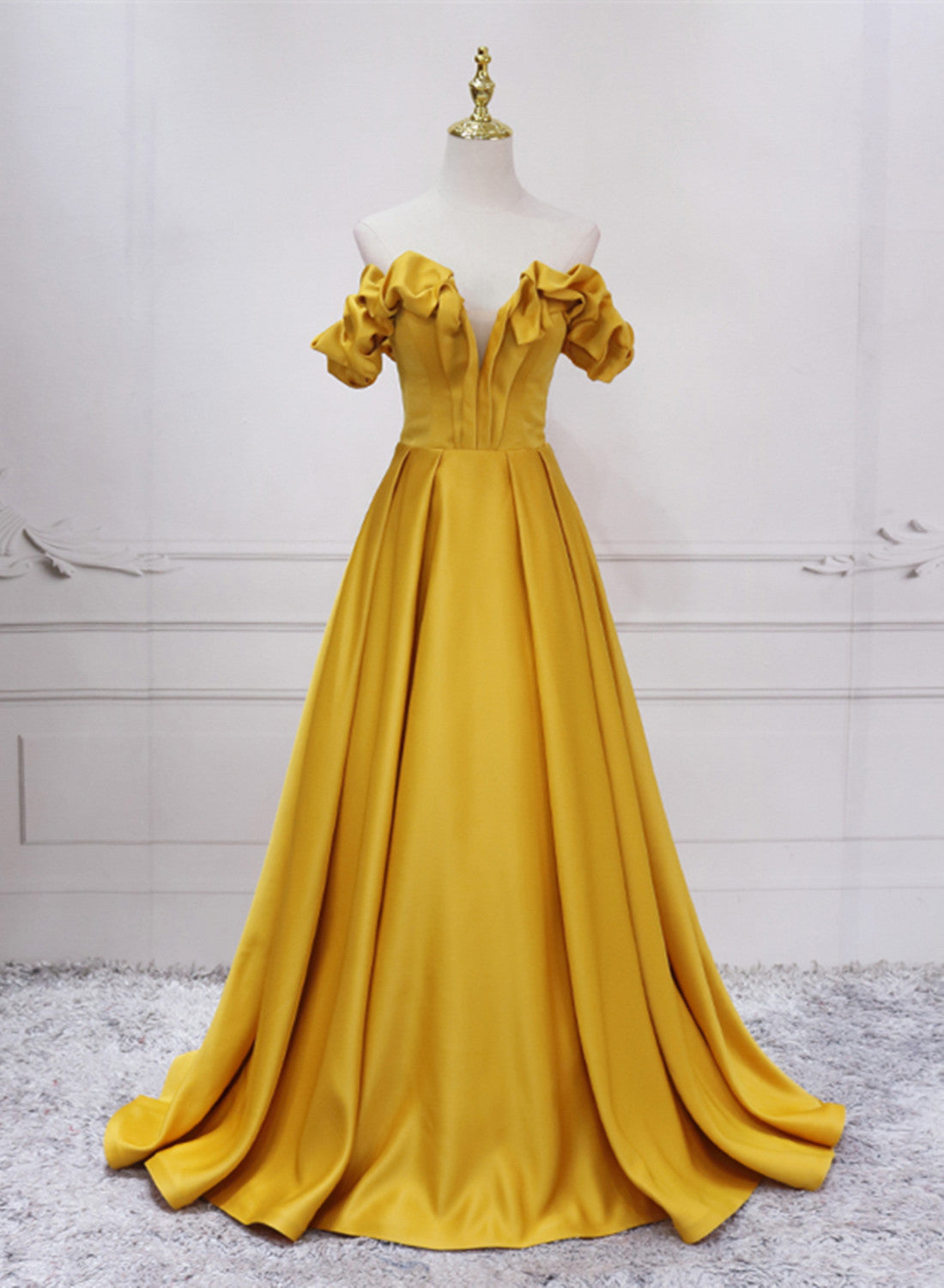 Gold Satin A-line Sweetheart Long Junior Prom Dress Outfits For Girls, Floor Length Satin Evening Dress