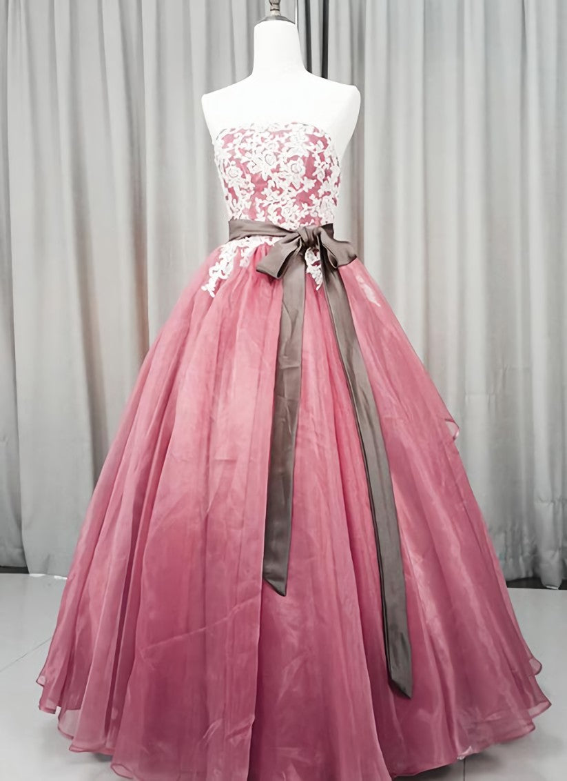 Gorgeous Dark Pink Organza with Lace Formal Gown, Quinceanera Dress