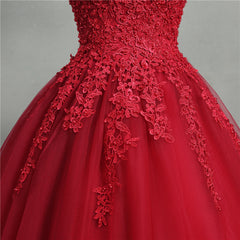 Gorgeous Red Ball Gown Sweet 16 Gown, Red Tulle with Lace Applique Party Dresses