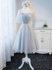 Gray Tulle Pleats Backless Bridesmaid Dress