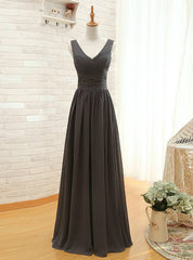 Gray V-neck Chiffon Backless Pleat Bridesmaid Dress