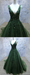 Green Beaded and Lace V-neckline Low Back Long Party Dresses For Black girls For Women, Green Evening Dress Outfits For Women Party Dresses