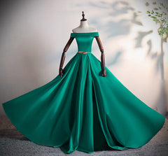 Green Satin A-line Long Off Shoulder Simple Prom Dress Outfits For Girls, Green Formal Dress Outfits For Women Evening Dress