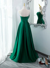 Green Satin Simple Long Party Dress Outfits For Women with Leg Slit, Green A-ine Junior Prom Dress