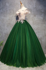 Green Tulle Ball Gown with Lace Off Shoulder Sweet 16 Dress Outfits For Girls, Ball Gown Party Dress Outfits For Women Formal Dress