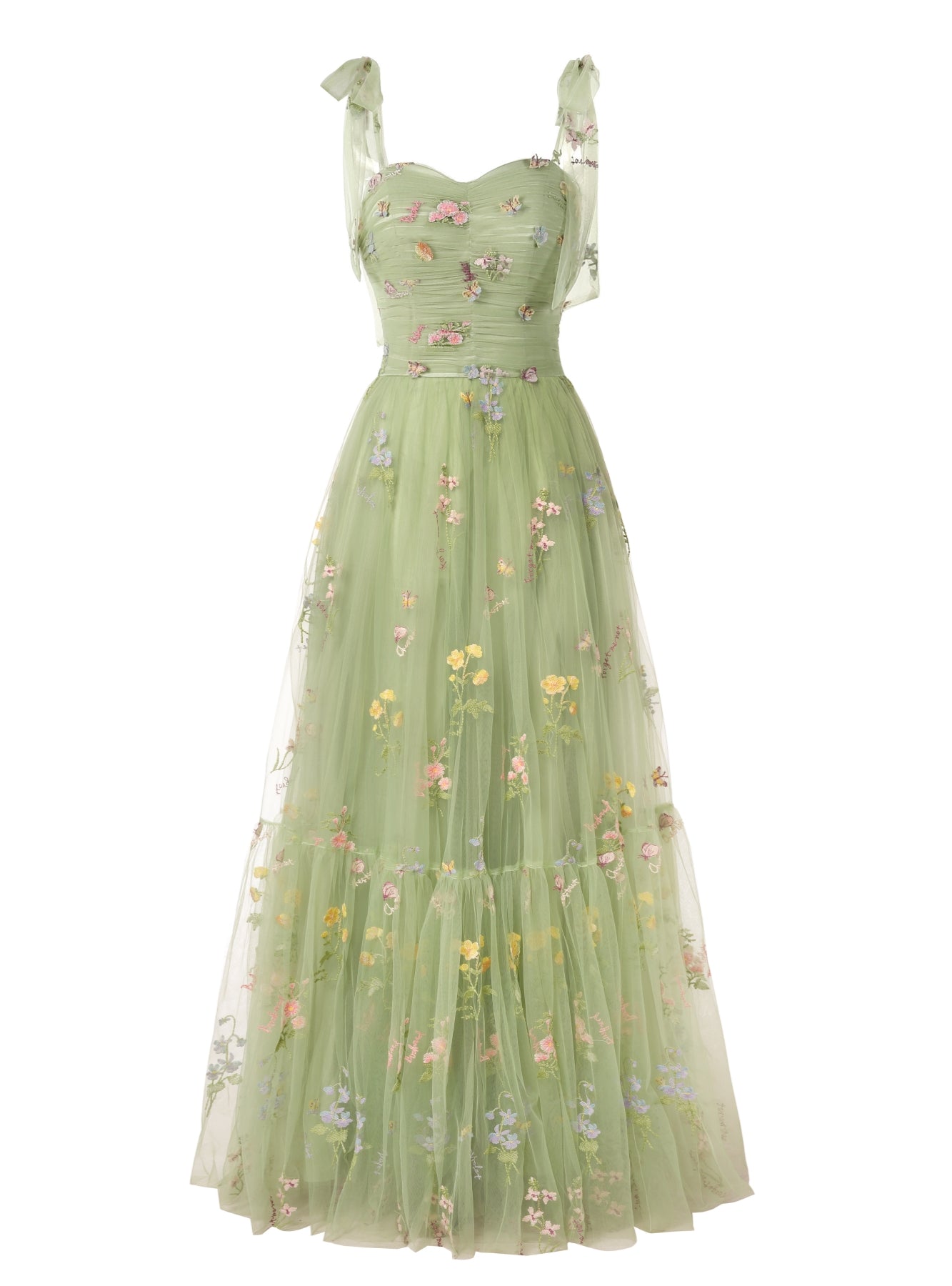 Green Tulle Embroidery Lace Straps Prom Dress