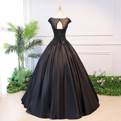 High Quality Black Satin Long Party Dress Outfits For Girls, Black Evening Gown