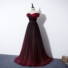 High Quality Gradient Dark Red Sweetheart Long Prom Dress Outfits For Girls, Tulle Evening Dress