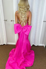 Hot Pink V-Neck Bow-Back Trumpet Long Gown