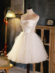 Ivory Tulle and Satin Short Party Dress Outfits For Girls, Ivory Homecoming Dress Outfits For Women Graduation Dress