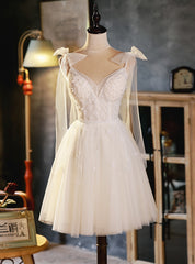 Ivory White Tulle Beading Homecoming Dress