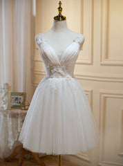 Ivory White Tulle Lace Homecoming Dress