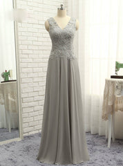 Latest Gray Mother Of The Bride Dresses A-line V-neck Chiffon Lace