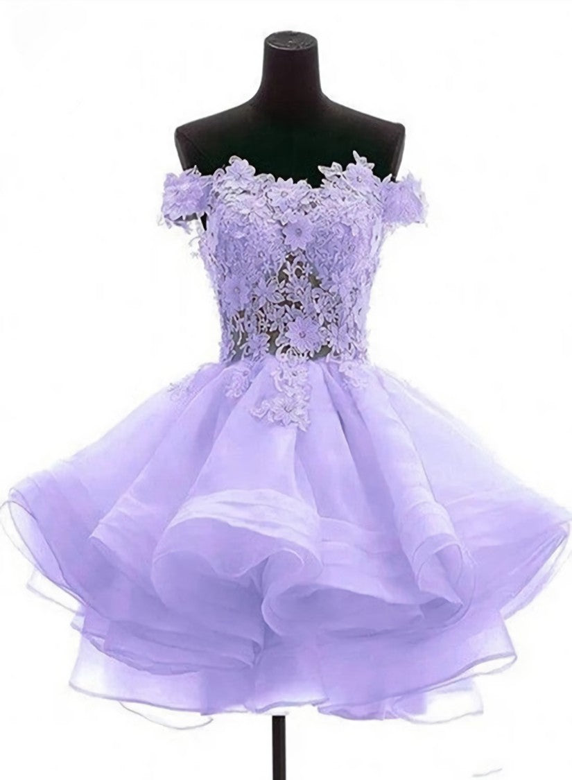 Lavender Off Shoulder Lace Sweetheart Homecoming Dresses For Black girls For Women, Light Purple Party Dress