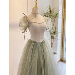 Light Green Tulle Long Evening Dress Outfits For Girls, Green Formal Dress Outfits For Women Party Dress