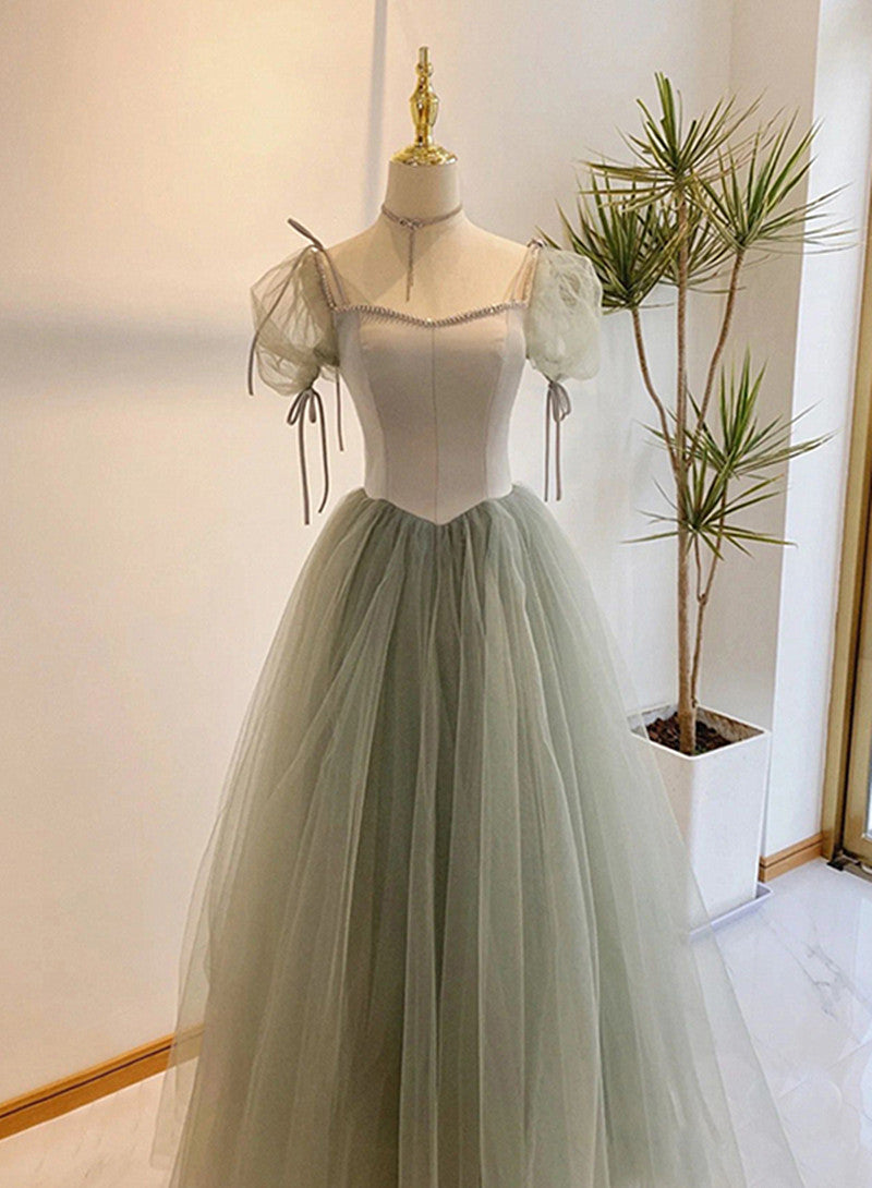 Light Green Tulle Long Evening Dress Outfits For Girls, Green Formal Dress Outfits For Women Party Dress