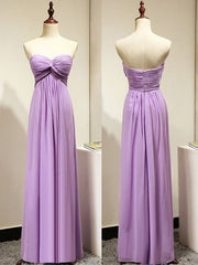 Light Purple Empire Sweetheart Bridesmaid Dresses For Black girls with Ruching, Simple Chiffon Prom Dress