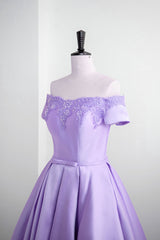 Light Purple Satin Short Party Dress Outfits For Women with Lace, Cute Short Homecoming Dress